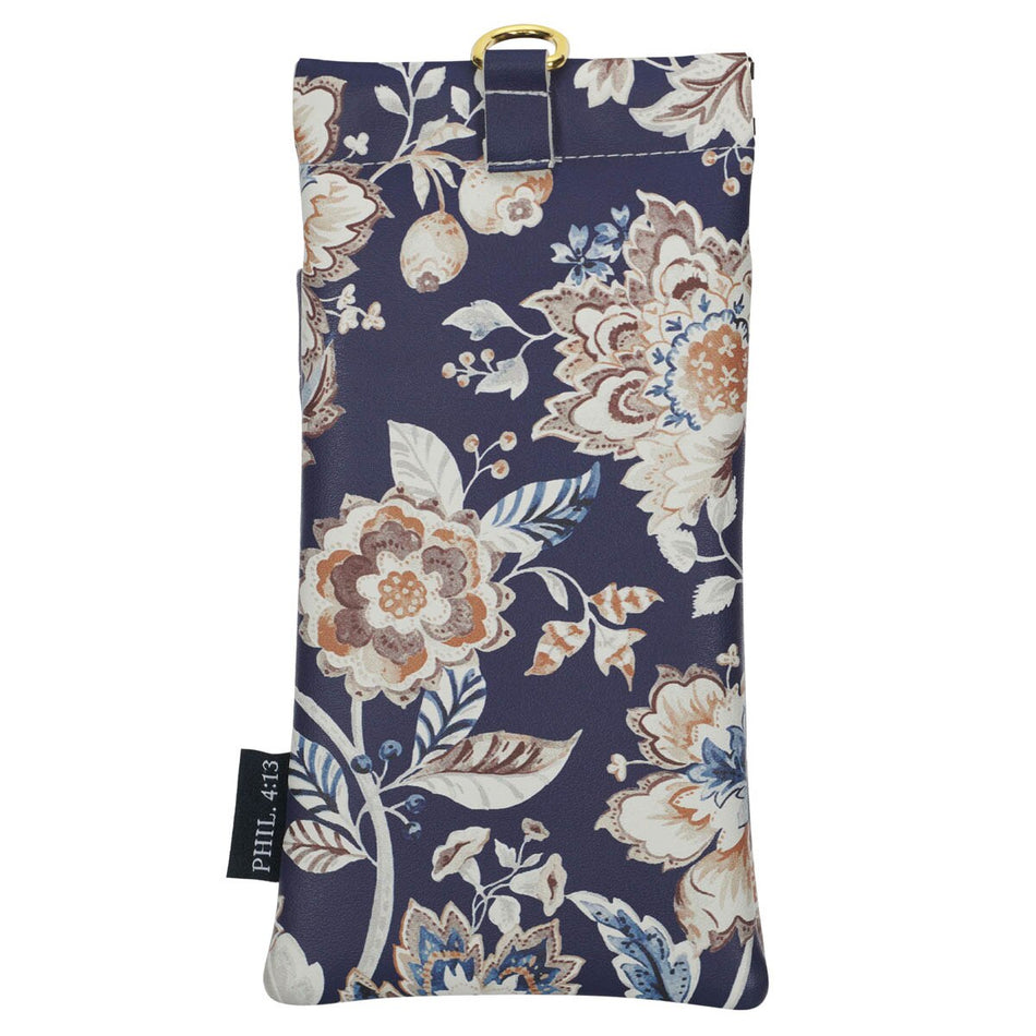I Can Do All Things Honey-Brown and Navy Floral Faux Leather Double Eyeglass Case - Philippians 4:13, product view 2