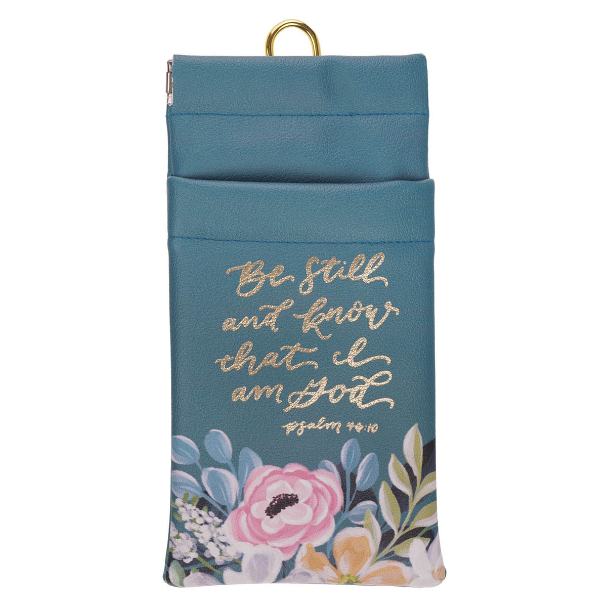 Be Still Teal Floral Faux Leather Double Eyeglass Case - Psalm 46:10 by Christian Art Gifts