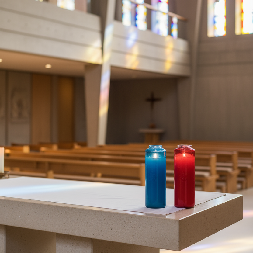 Devotional 5-Day Restricted Glass Candle | Ruby / Blue | Case of 12