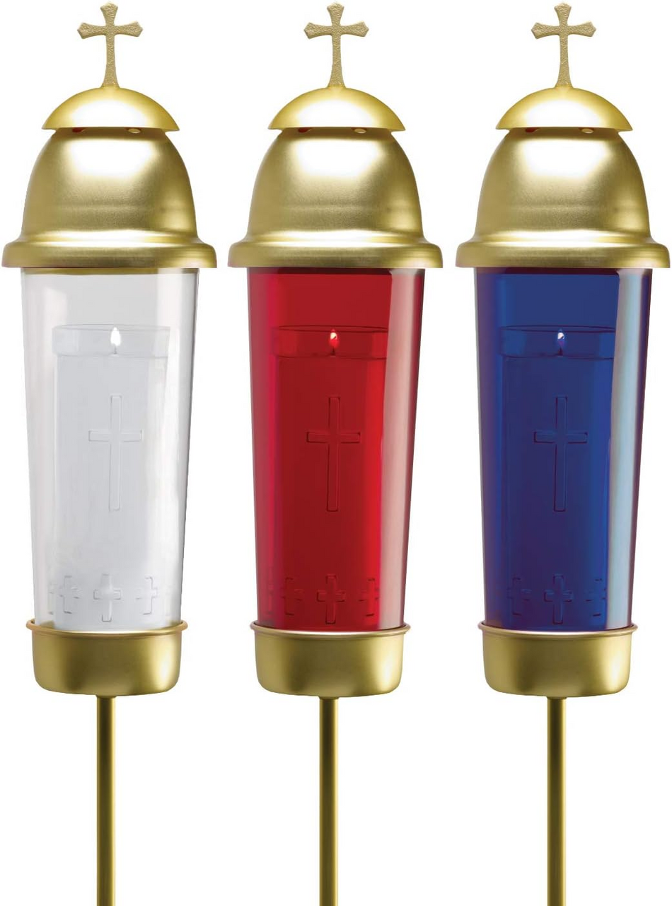 Remembrance Lite Memorial Candle Unit | Ruby (Red), Clear, or Blue | Offset Spike Base
