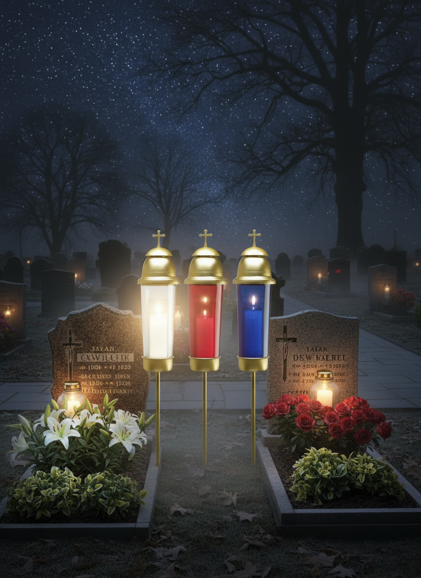Remembrance Lite Memorial Candle Unit | Ruby (Red), Clear, or Blue | Offset Spike Base