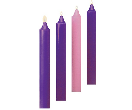 Emkay 17" x 1-1/2" 51% Beeswax Advent Church Candle Set - 3 Purple 1 Pink, one of the items in the Emkay 17-Inch Advent Church Candles, Three Purple and One Pink, with Brass Followers. A photograph of the assembled set is pending.