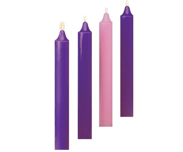 Emkay 17" x 1-1/2" 51% Beeswax Advent Church Candle Set - 3 Purple 1 Pink, one of the items in the Emkay 17-Inch Advent Church Candles, Three Purple and One Pink, with Brass Followers. A photograph of the assembled set is pending.