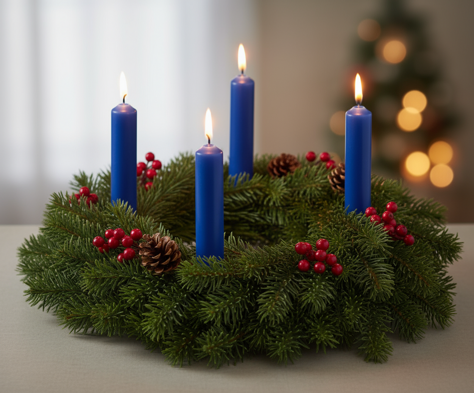 Emkay 12" x 1-1/2" 51% Beeswax Advent Church Candle Set - 4 Blue