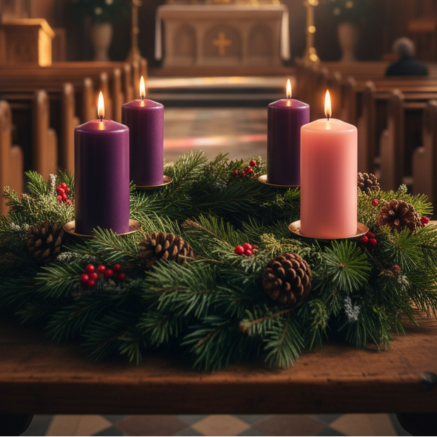 Traditional Round Advent Candle Set | 3" x 9" Pillars | 4 Candles | Purple/Rose or Royal Blue