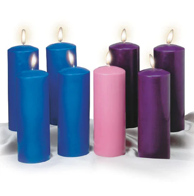 Traditional Round Advent Candle Set | 3" x 9" Pillars | 4 Candles | Purple/Rose or Royal Blue
