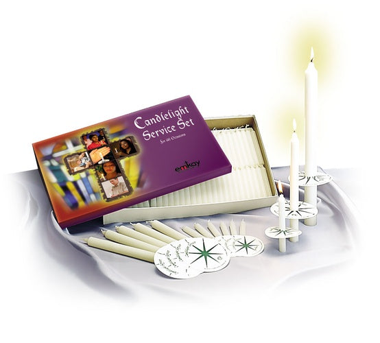 Emkay 5" Candlelight Service Set – 125 Candles + Pastor’s and Usher Candles with Drip Protectors