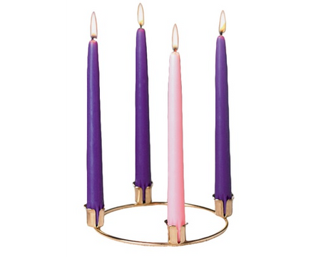 Table Top Family Advent Wreath with Candles - Purple/Pink, one of the items in the Family Advent Kit: Table Top Wreath with Candles, The Biggest Story Advent and O Holy Night Calendar. A photograph of the assembled set is pending.