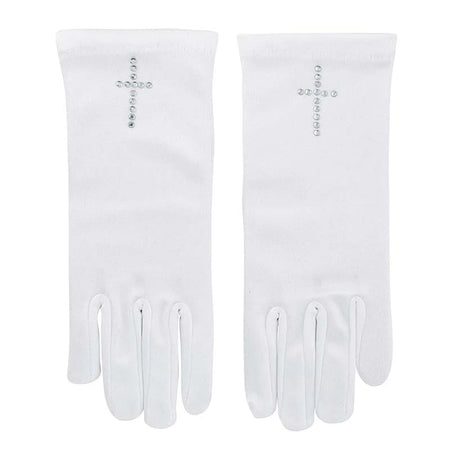 First Communion Satin Gloves w/ Pearl Cross by Christian Brands, product view 2