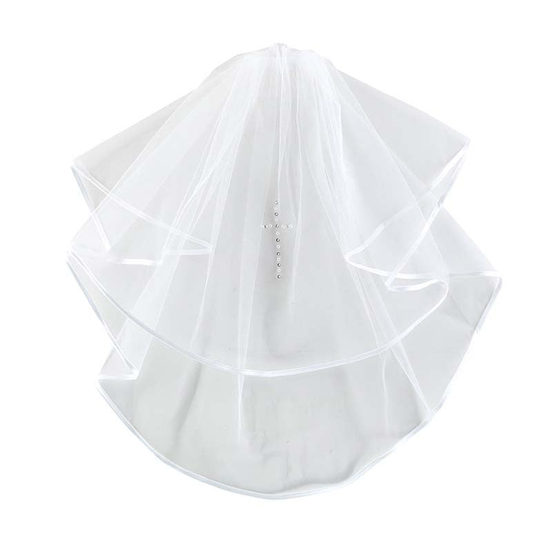 Satin Bow Head Band w/ Pearl Cross First Communion Veil