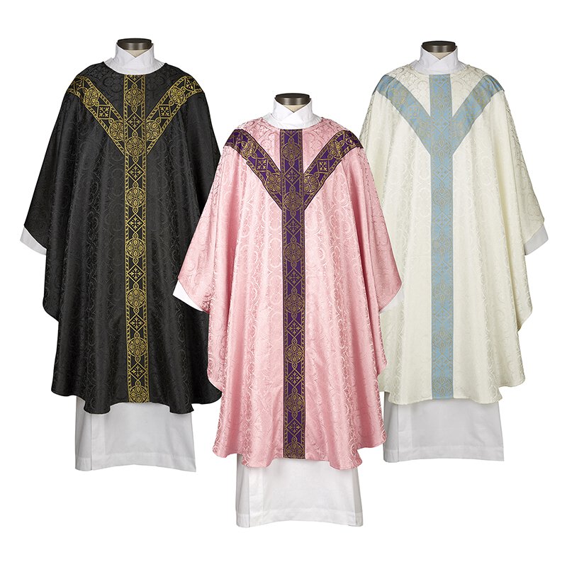 Avignon Collection Chasuble 3/set; Rose, Black, Ivory/Blue