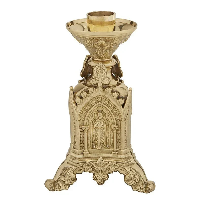 Sudbury Brass Trinity Series Altar Candlestick - 9" Tall, one of the items in the Pair of Sudbury Brass Trinity Series Altar Candlesticks with Candles and Followers. A photograph of the assembled set is pending.