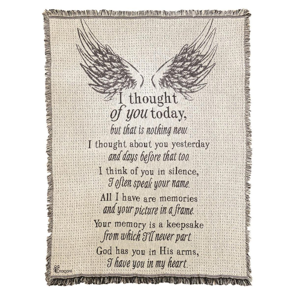 I Thought Of You Today Angel Wing White 48 x 68 Cotton Decorative Throw Blanket by Dicksons