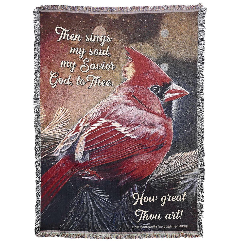 Cardinal - Then Sings My Soul, Red/Brown 70 x 50 Inch Cotton Tapestry Throw by Dicksons