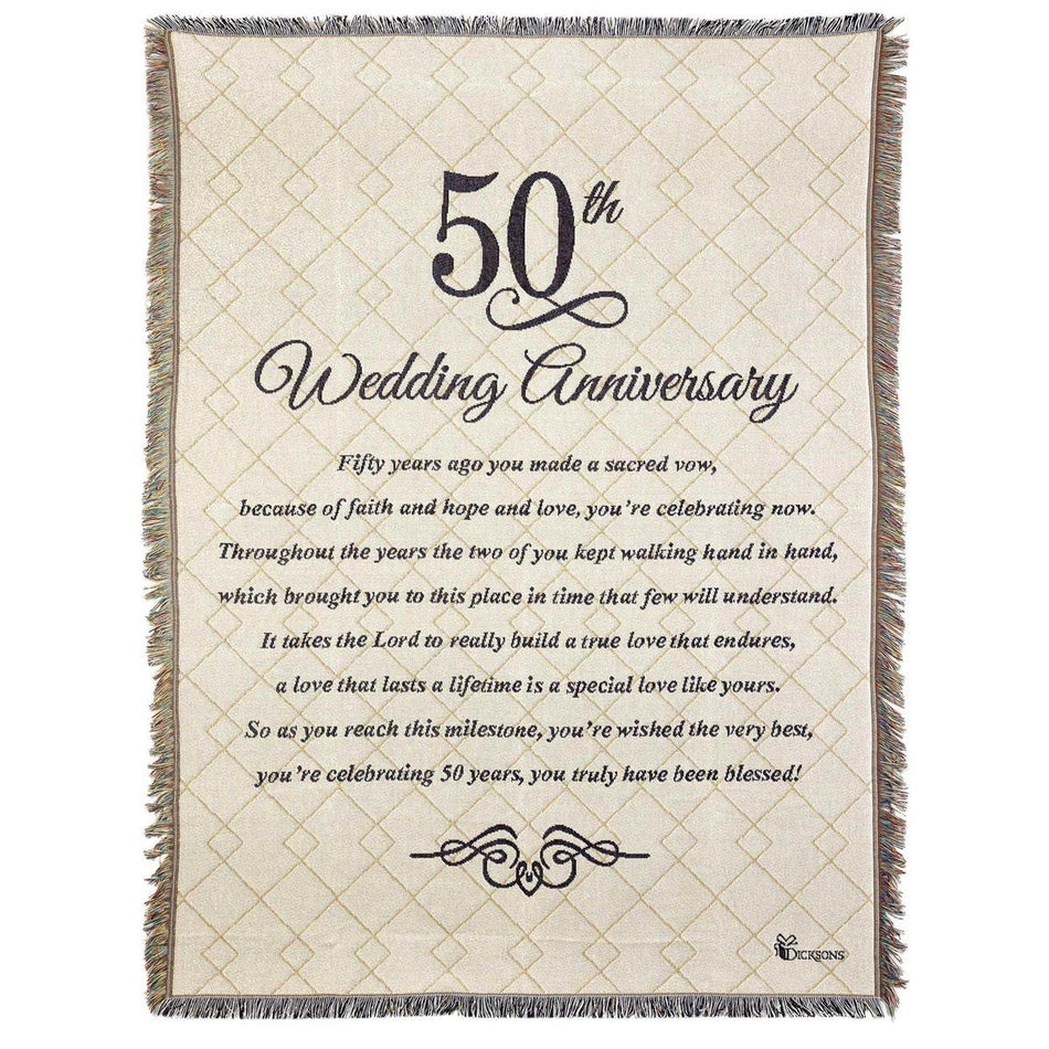50th Wedding Anniversary Poem Gold Shimmer 48 x 68 Cotton Tapestry Throw Blanket by Dicksons