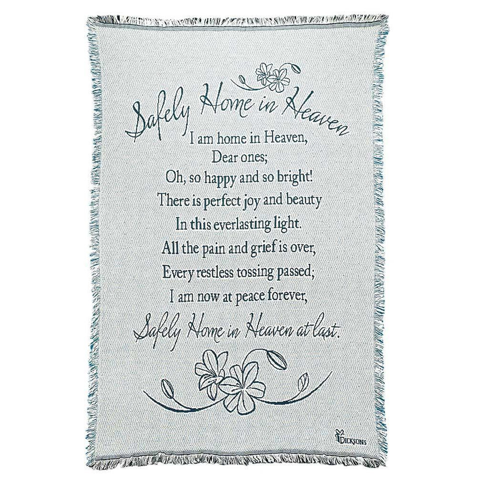Safely Home in Heaven on Aqua Memorial 48 x 68 All Cotton Tapestry Throw Blanket by Dicksons