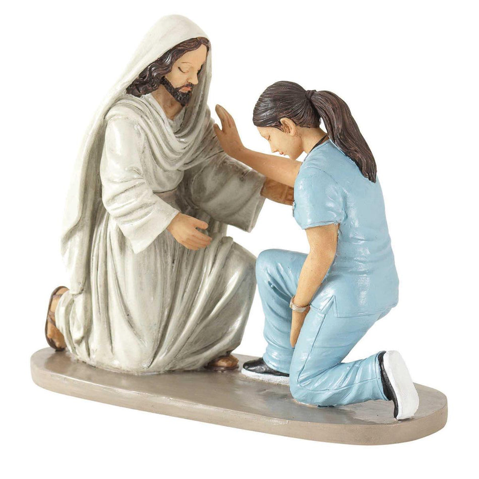Praying Nurse with Jesus 5 x 6 Resin Decorative Tabletop Figurine by Dicksons