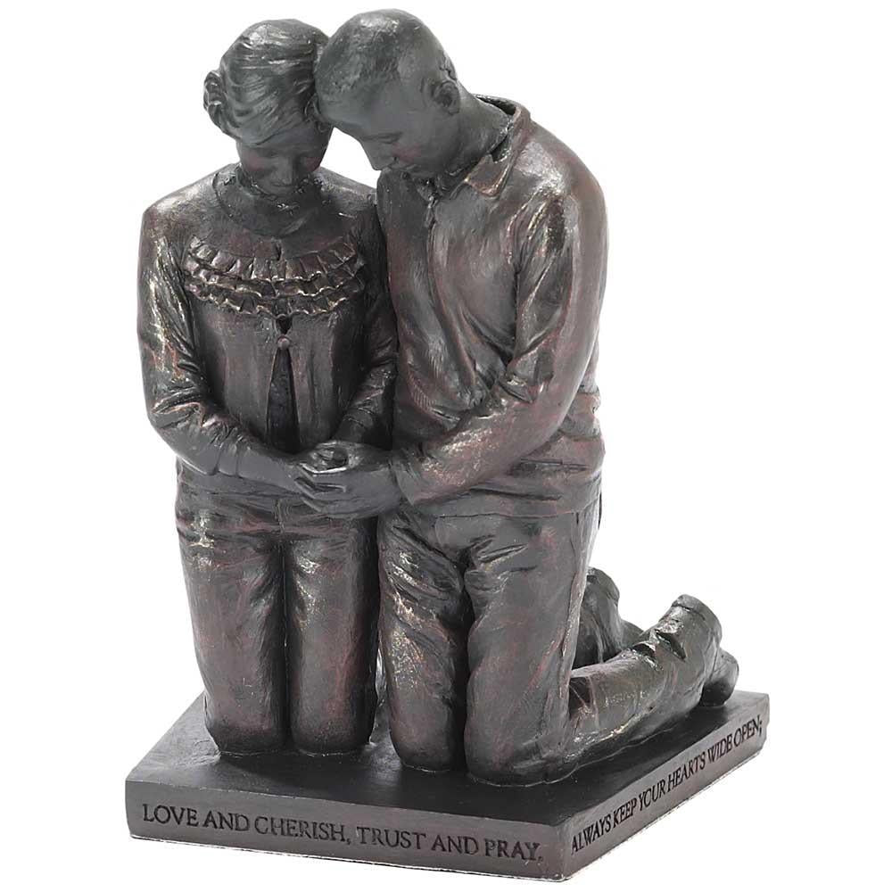 Praying Husband and Wife 5 inch Grey Resin Stone Table Figurine by Dicksons