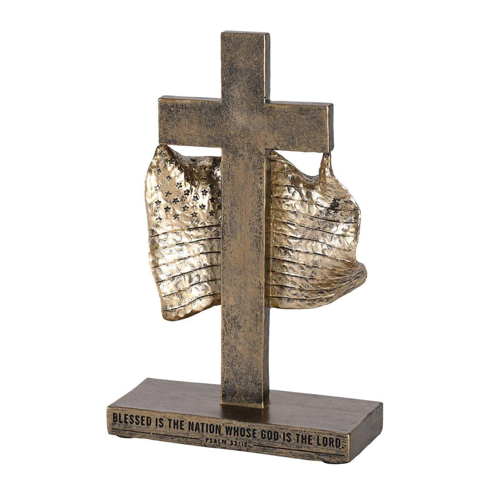 Tabletop Cross Sculpture Figurine 8 x 5 Resin Distressed Bronze Toned Cross by Dicksons