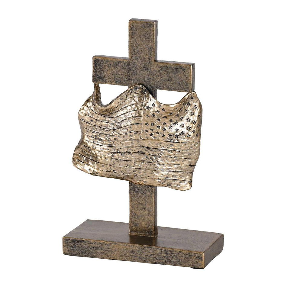 Tabletop Cross Sculpture Figurine 8 x 5 Resin Distressed Bronze Toned Cross by Dicksons, product view 2