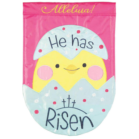 Chick He Is Risen Alleluia Double Thickness Multicolor 13 x 18 Polyester Garden by Dicksons