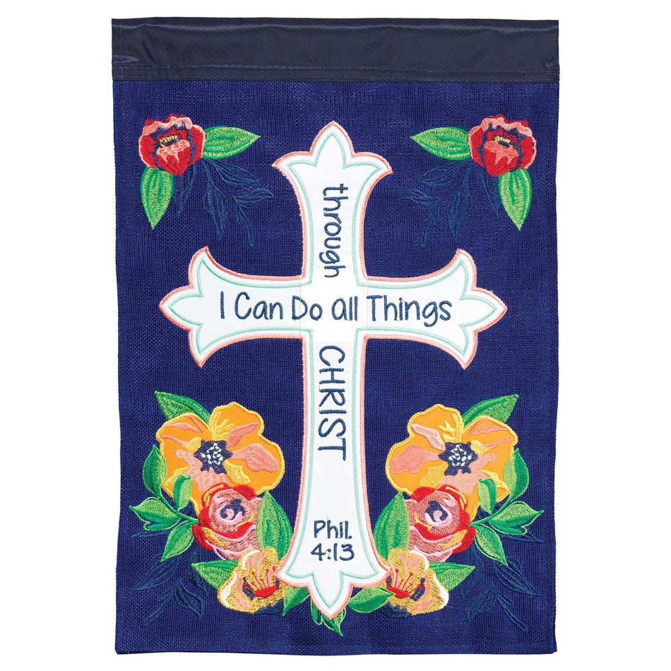 Can Do All Things Through Christ Navy Floral 13 x 18 Polyester Garden Flag by Dicksons