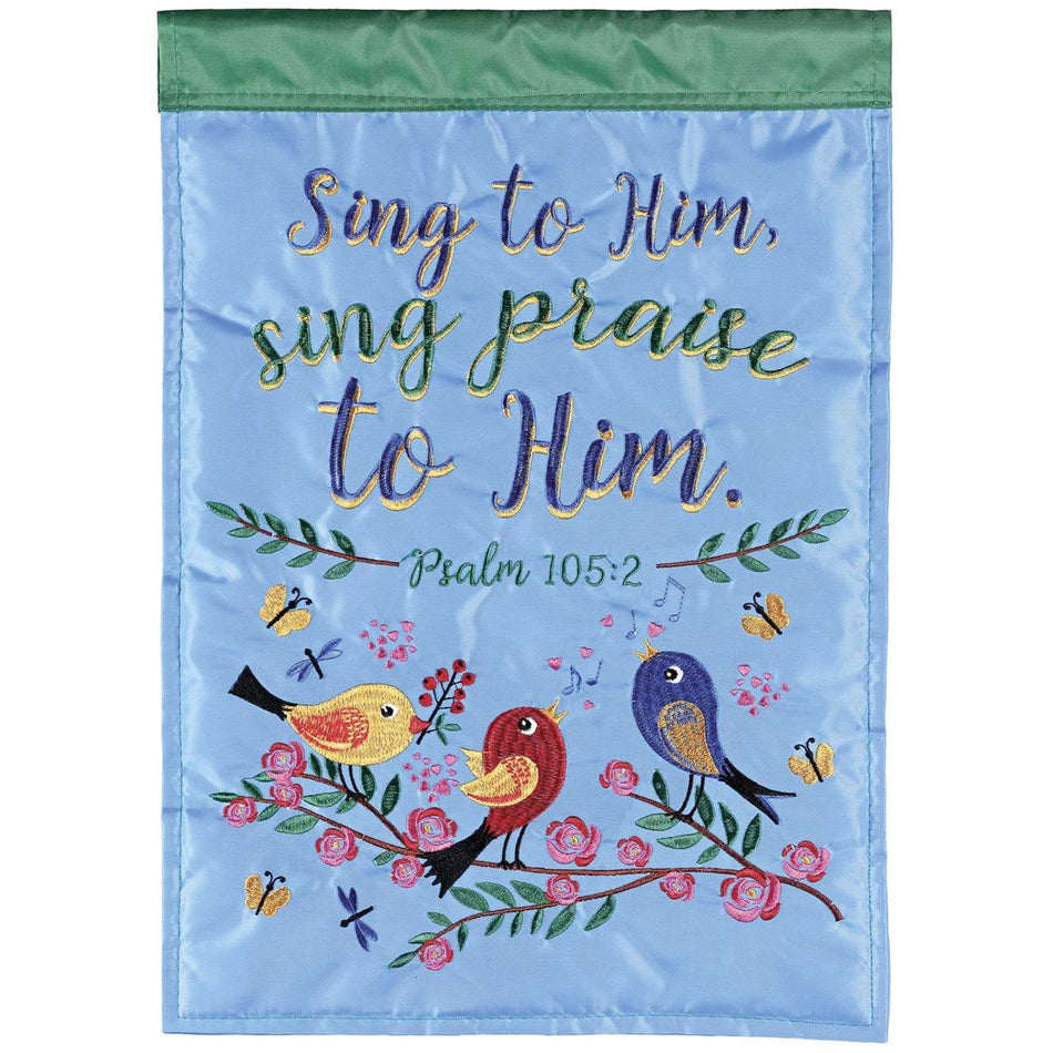 Sing To Him Sing Praise To Him Song Birds Sky Blue And Green 13 x 18 Polyester by Dicksons
