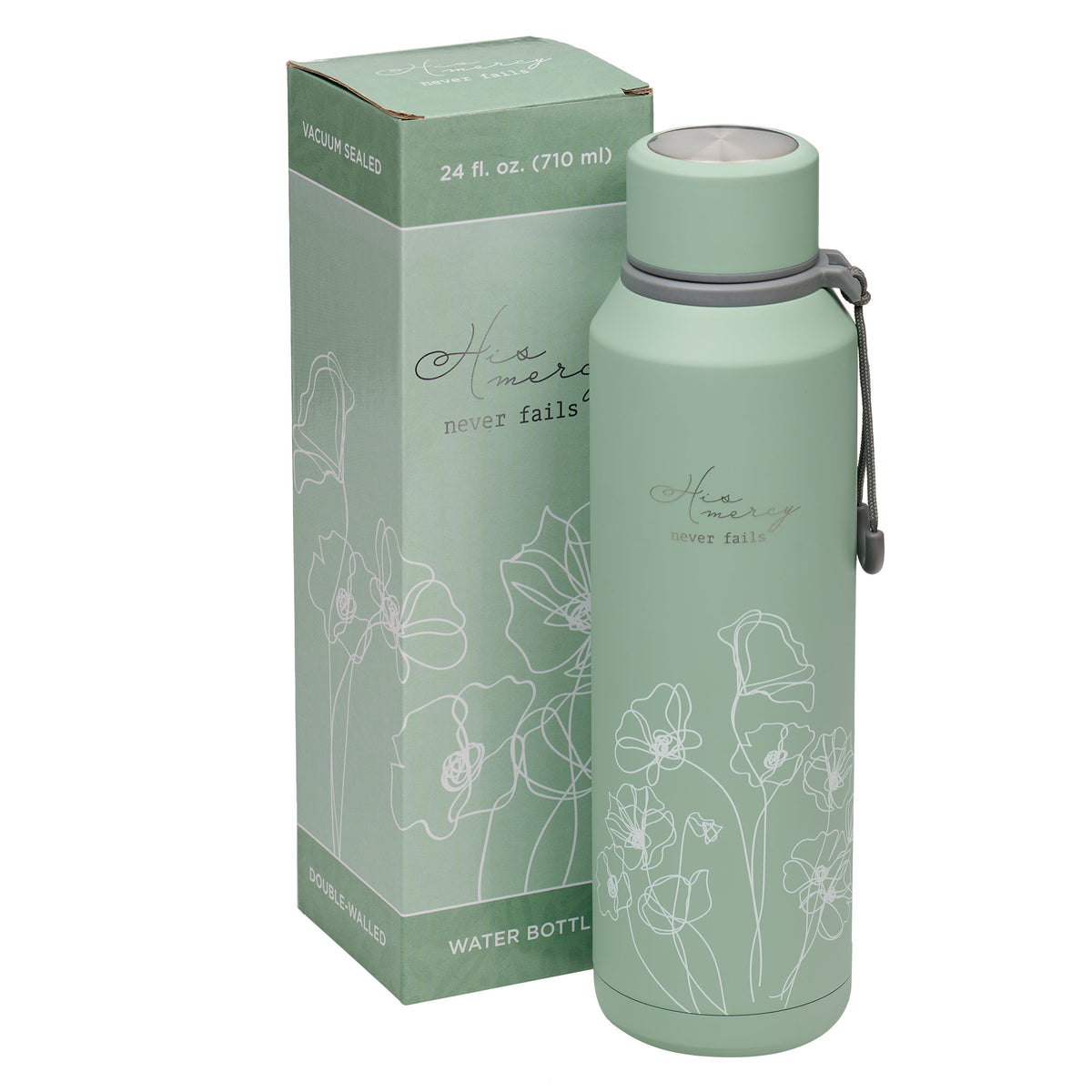 Mercy Hazy Teal Stainless Steel Water Bottle by Christian Art Gifts, product view 2