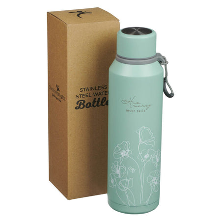 Mercy Hazy Teal Stainless Steel Water Bottle by Christian Art Gifts, product view 3
