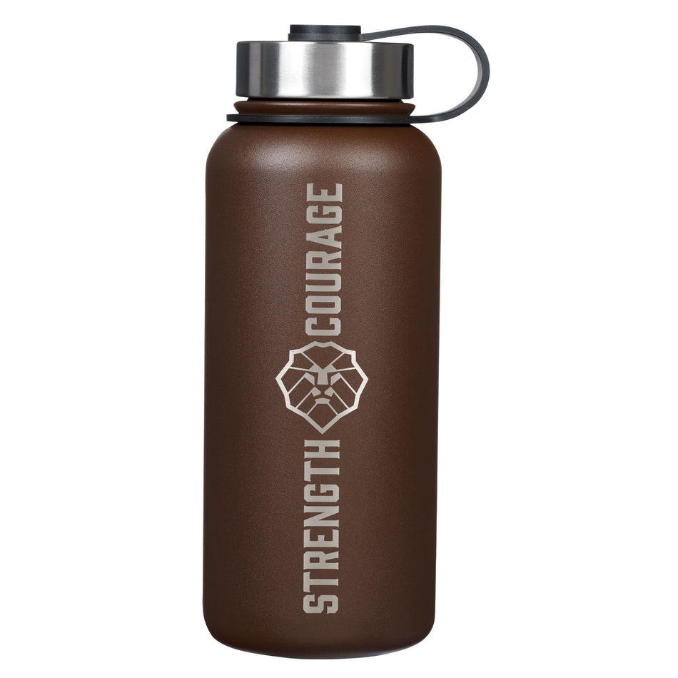 Strength and Courage Brown Stainless Steel Water Bottle - Joshua 1:9 by Christian Art Gifts