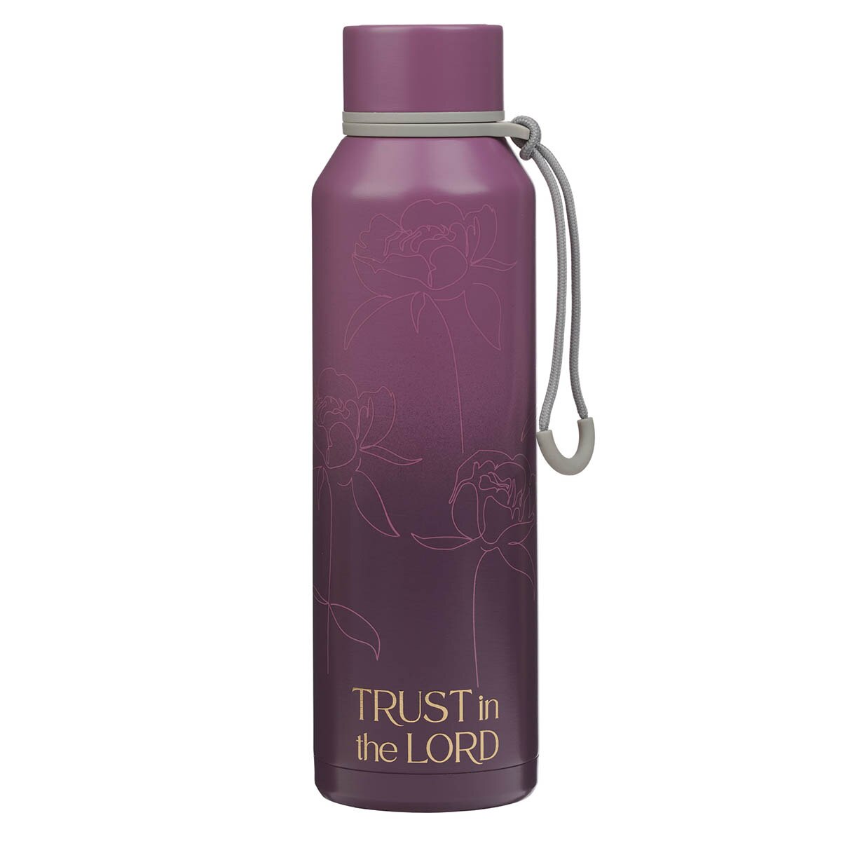 Trust in the Lord Plum Floral Stainless Steel Water Bottle - Proverbs 3:5 by Christian Art Gifts