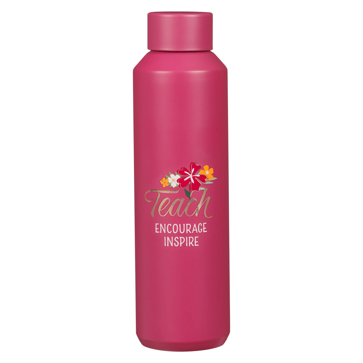 Teach, Encourage, Inspire Fuchsia Pink Stainless Steel Water Bottle by Christian Art Gifts