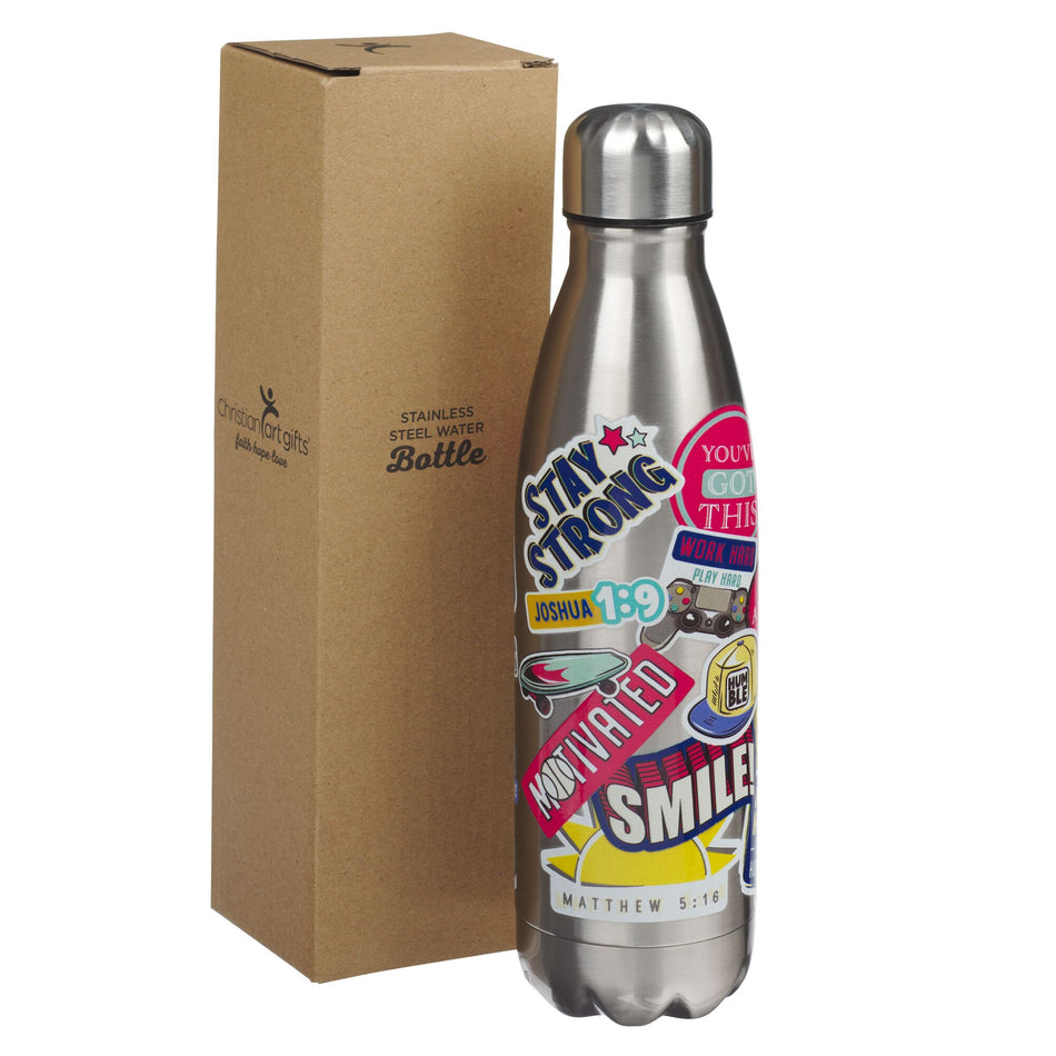 Stay Strong Kid Stainless Steel Water Bottle by Christian Art Gifts, product view 2