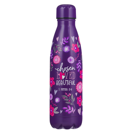 Chosen Loved Beautiful Purple Stainless Steel Water Bottle - 1 Peter 2:9 by Christian Art Gifts