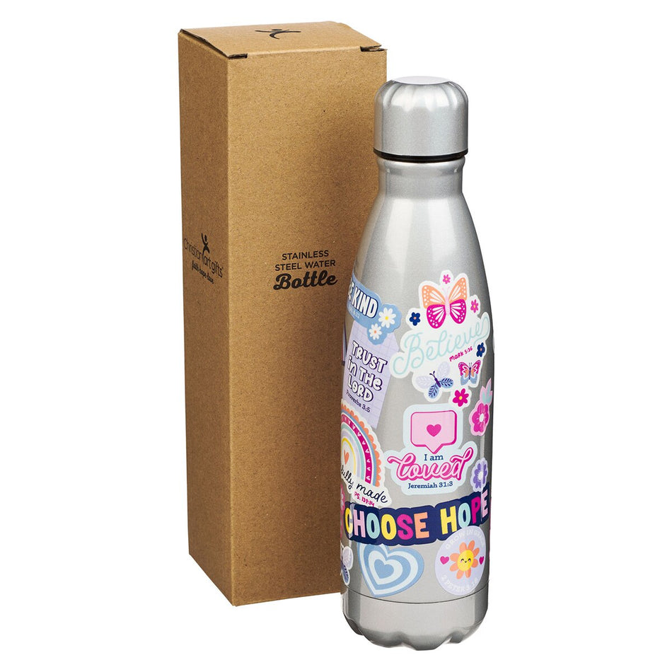 Shine for Jesus Silver Stainless Steel Water Bottle by Christian Art Gifts, product view 2
