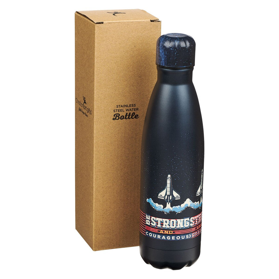 Be Strong and Courageous Blue Space Stainless Steel Water Bottle - Joshua 1:9 by Christian Art Gifts, product view 2