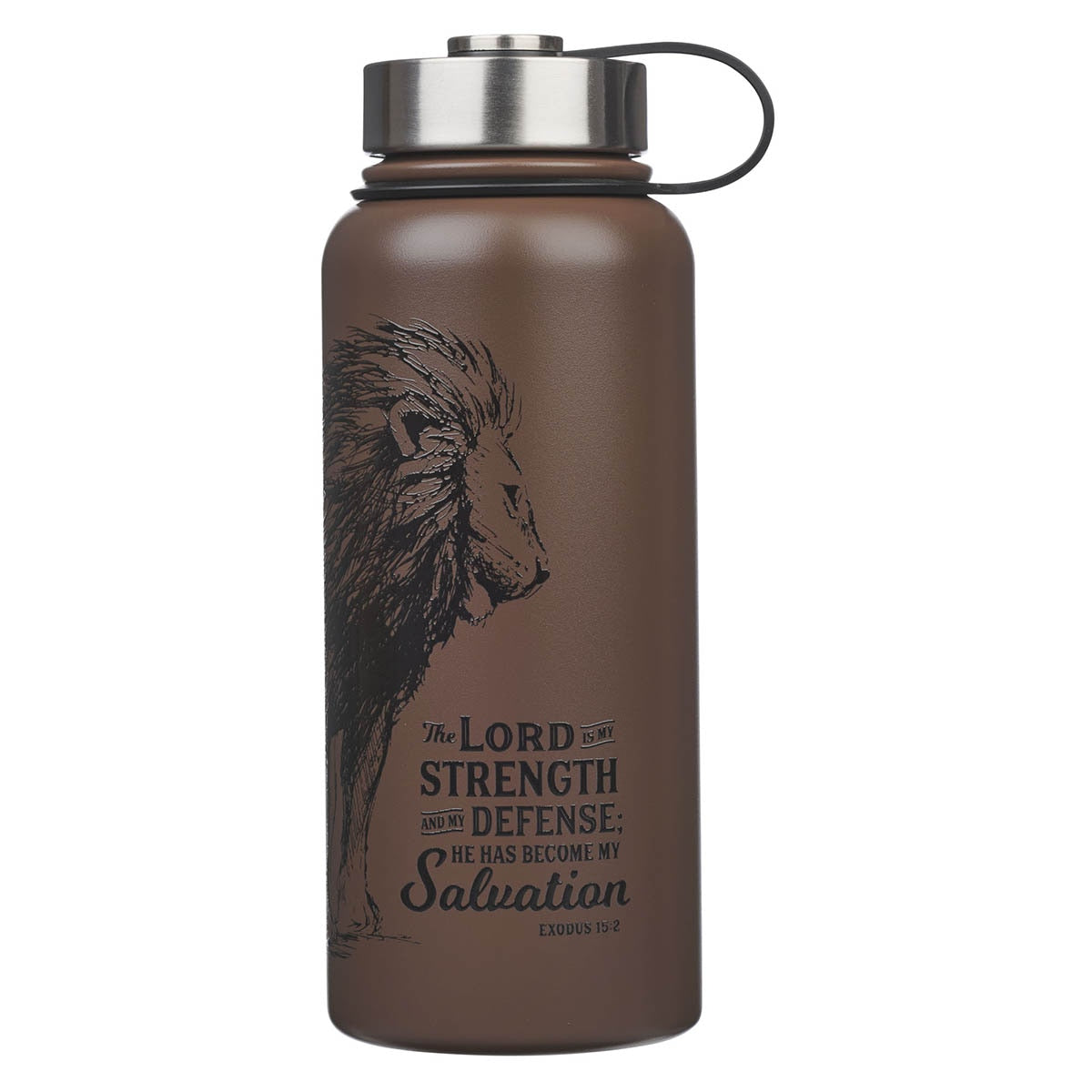 The Lord is My Strength Brown Stainless Steel Water Bottle - Exodus 15:2 by Christian Art Gifts