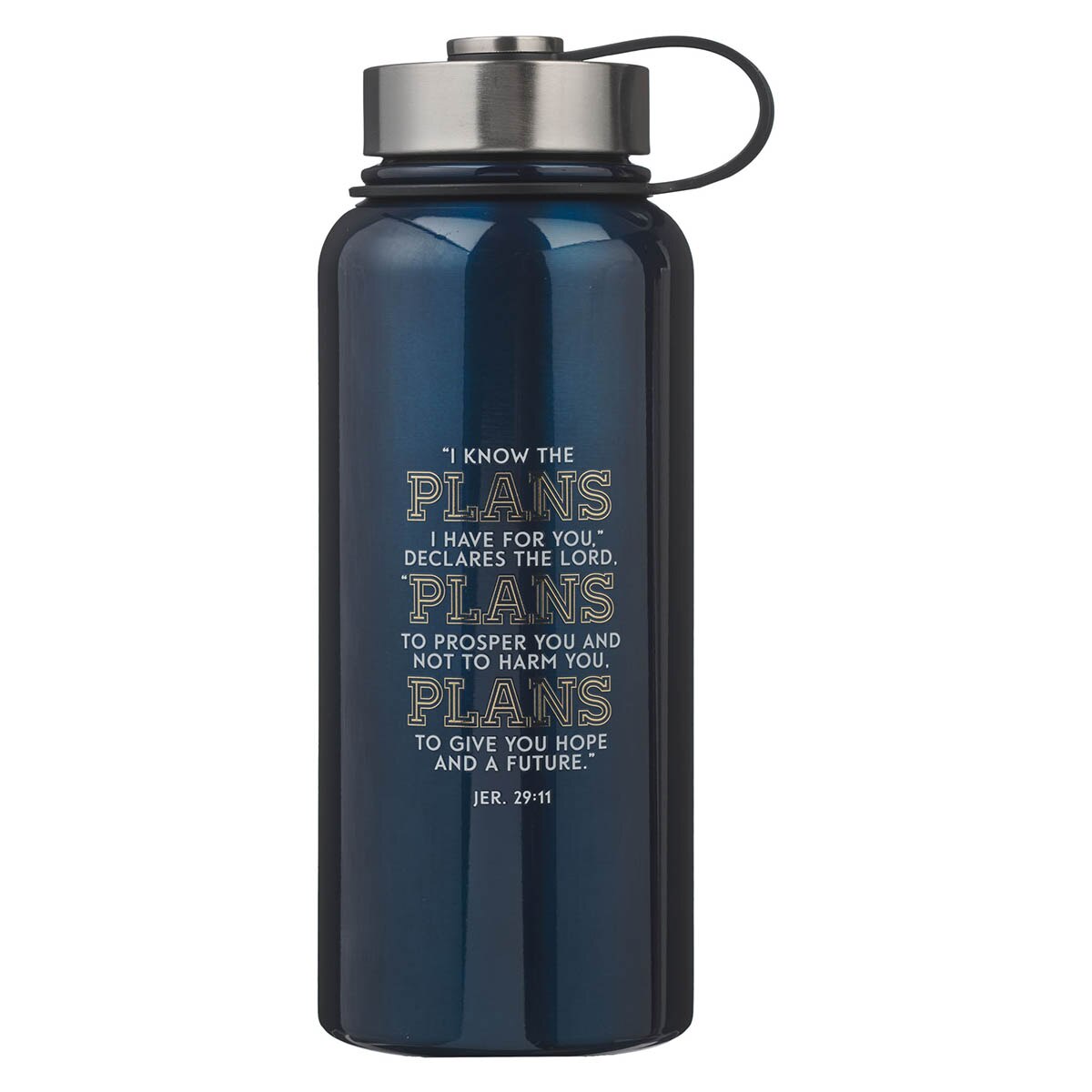 The Plans Navy Blue Stainless Steel Water Bottle - Jeremiah 29:11 by Christian Art Gifts
