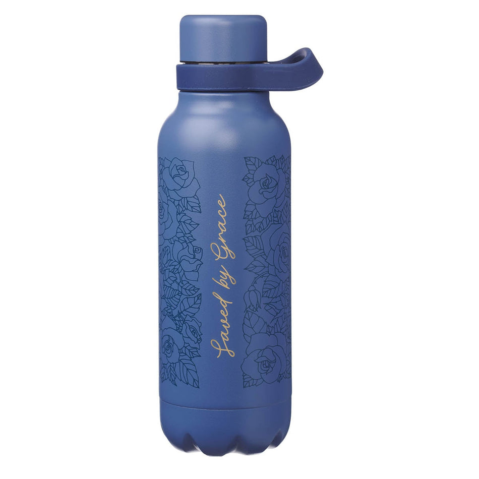 Saved by Grace Blue Floral Stainless Steel Water Bottle by Christian Art Gifts