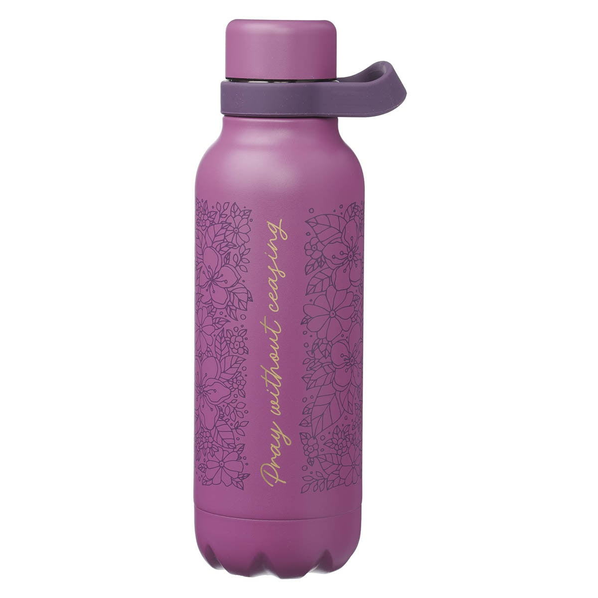 Pray Without Ceasing Plum Floral Stainless Steel Water Bottle by Christian Art Gifts