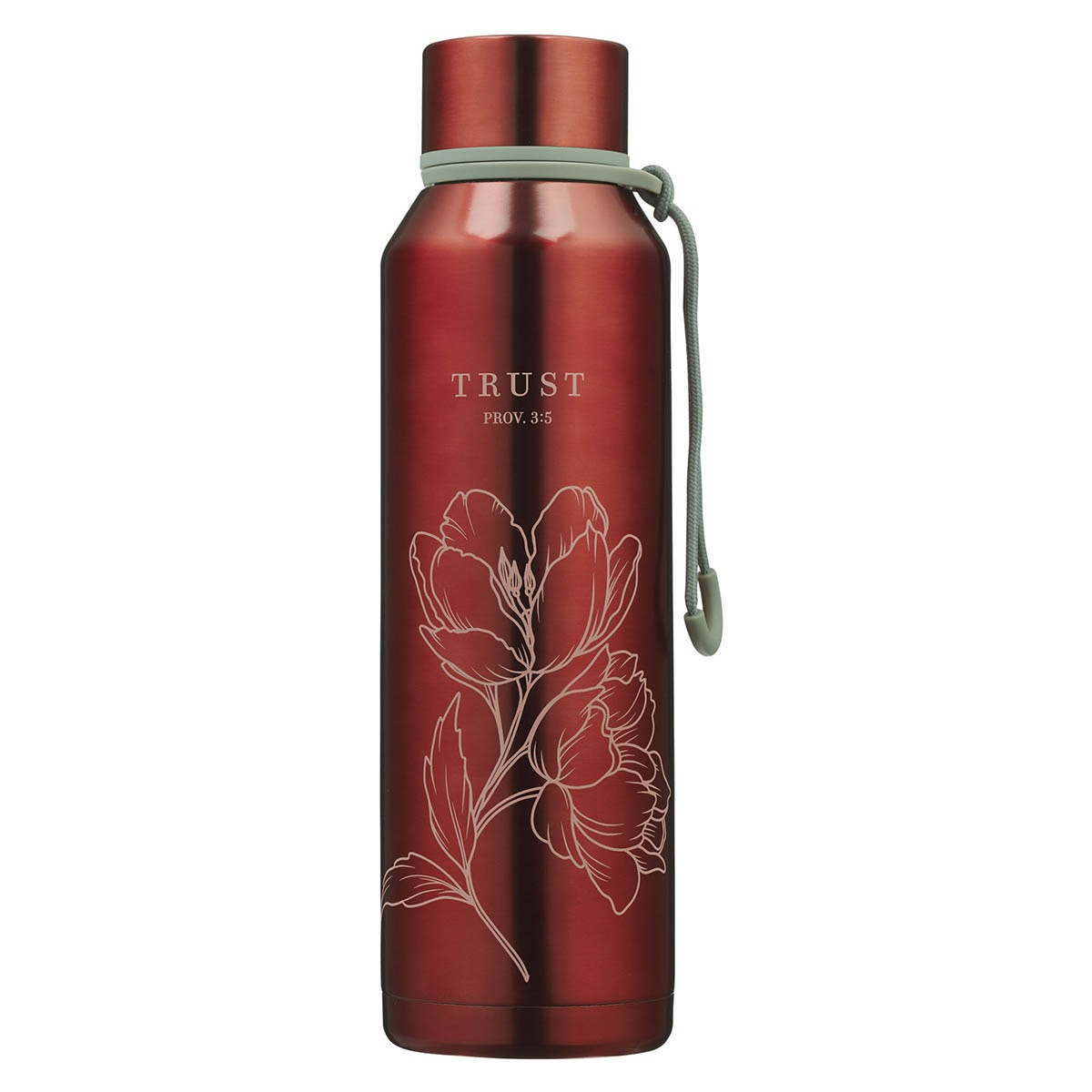 Trust Metallic Pomegranate Red Stainless Steel Water Bottle - Proverbs 3:5 by Christian Art Gifts