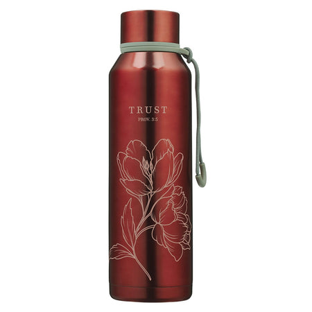 Trust Metallic Pomegranate Red Stainless Steel Water Bottle - Proverbs 3:5 by Christian Art Gifts