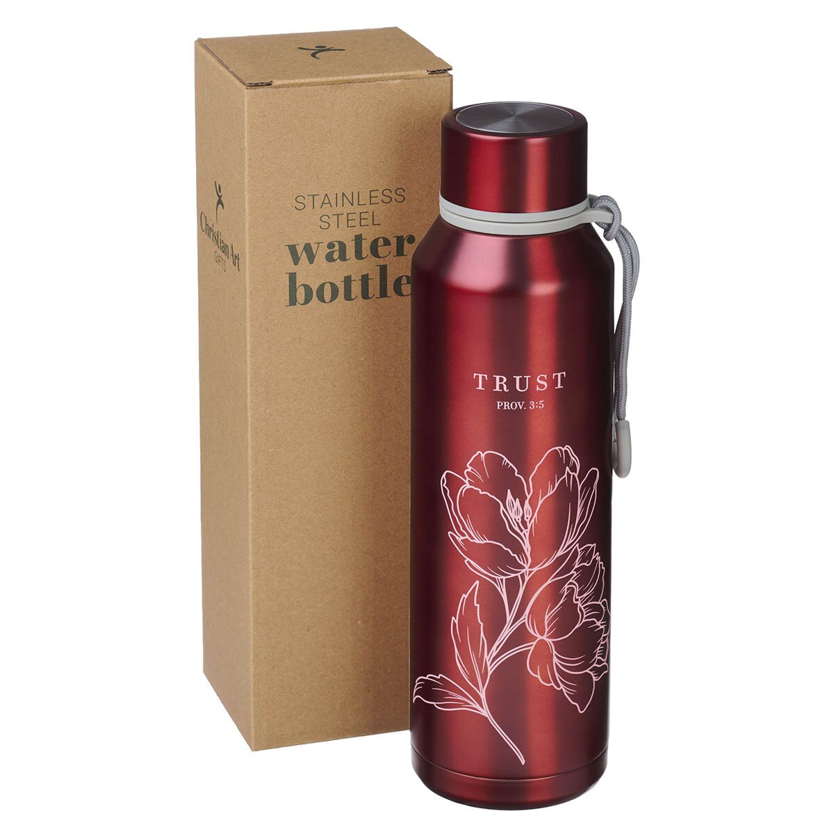 Trust Metallic Pomegranate Red Stainless Steel Water Bottle - Proverbs 3:5 by Christian Art Gifts, product view 2