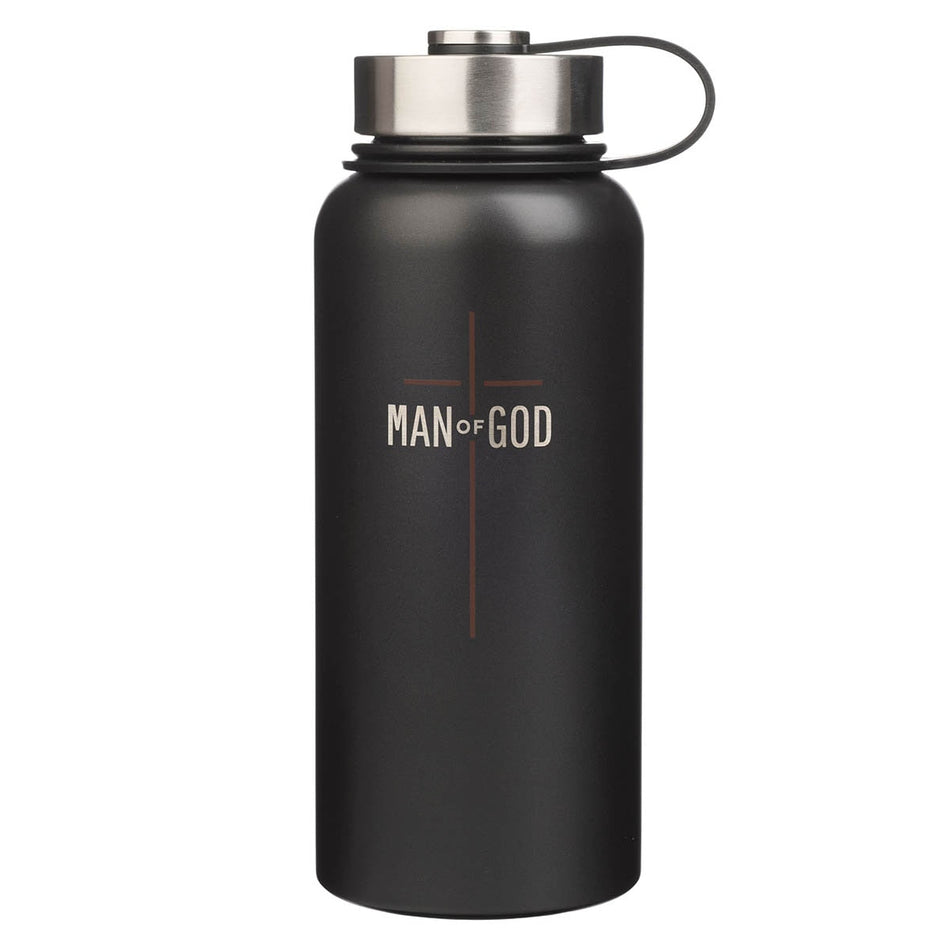 Man of God Matte Black Stainless Steel Water Bottle by Christian Art Gifts