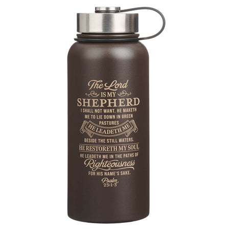 Shepherd Brown Stainless Steel Water Bottle - Psalm 23:1-3 by Christian Art Gifts