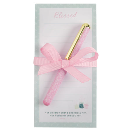 Blessed Magnetic Notepad and Pen Gift Set - Proverbs 31:28 by Christian Art Gifts