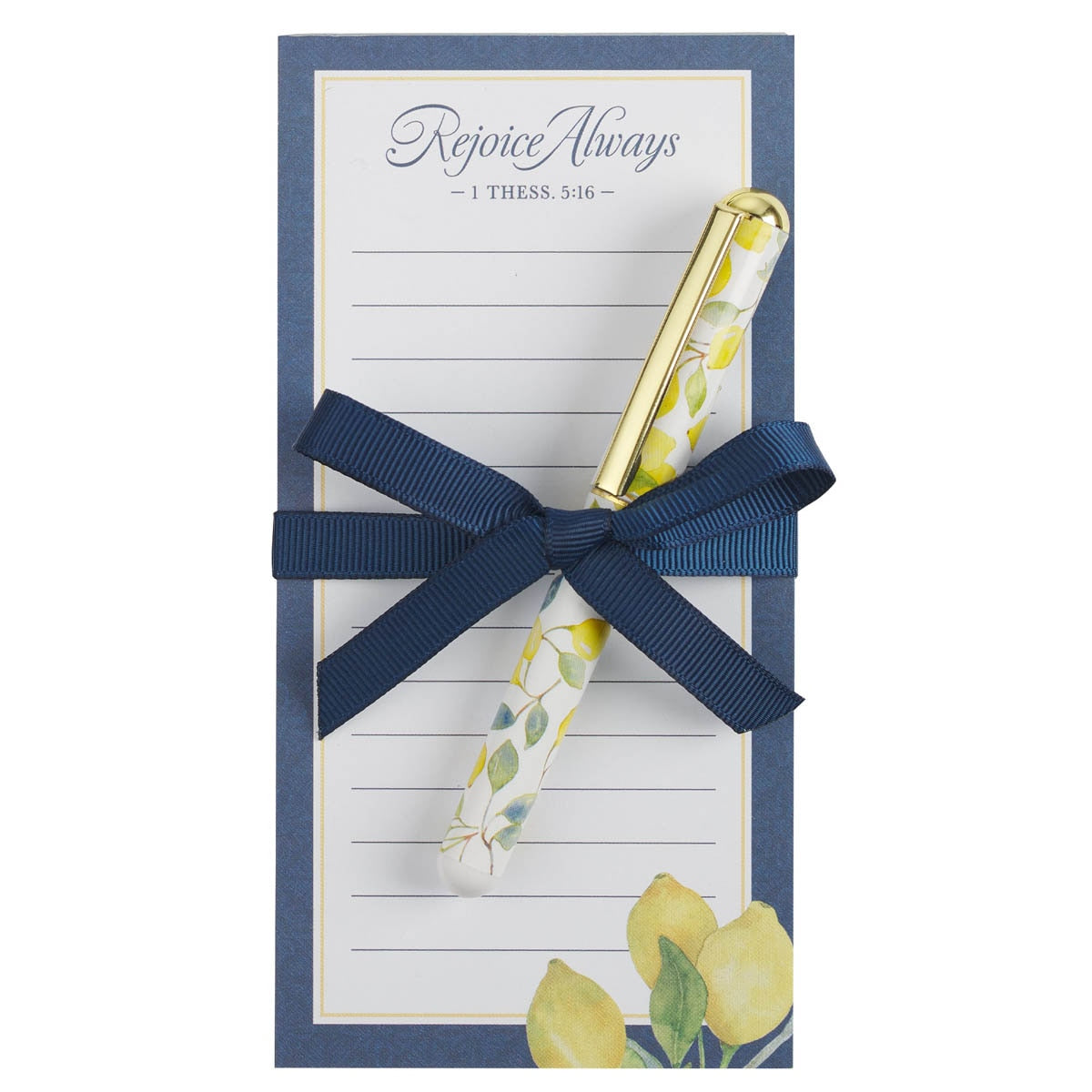 Rejoice Always Lemon Magnetic Notepad with Pen Set - 1 Thessalonians 5:16 by Christian Art Gifts