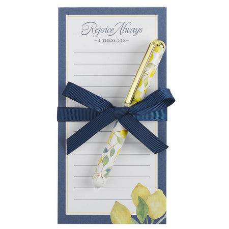 Rejoice Always Lemon Magnetic Notepad with Pen Set - 1 Thessalonians 5:16 by Christian Art Gifts