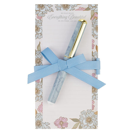 Everything Beautiful Whimsical Blooms Magnetic Notepad and Pen Gift Set - Ecclesiastes 3:11 by Christian Art Gifts