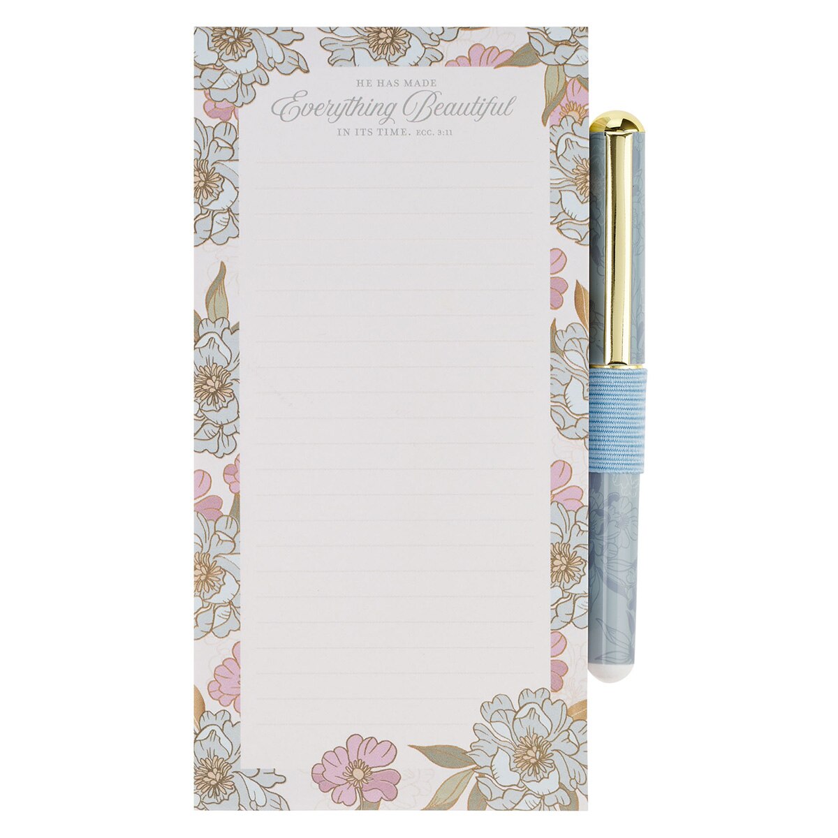 Everything Beautiful Whimsical Blooms Magnetic Notepad and Pen Gift Set - Ecclesiastes 3:11, product view 4